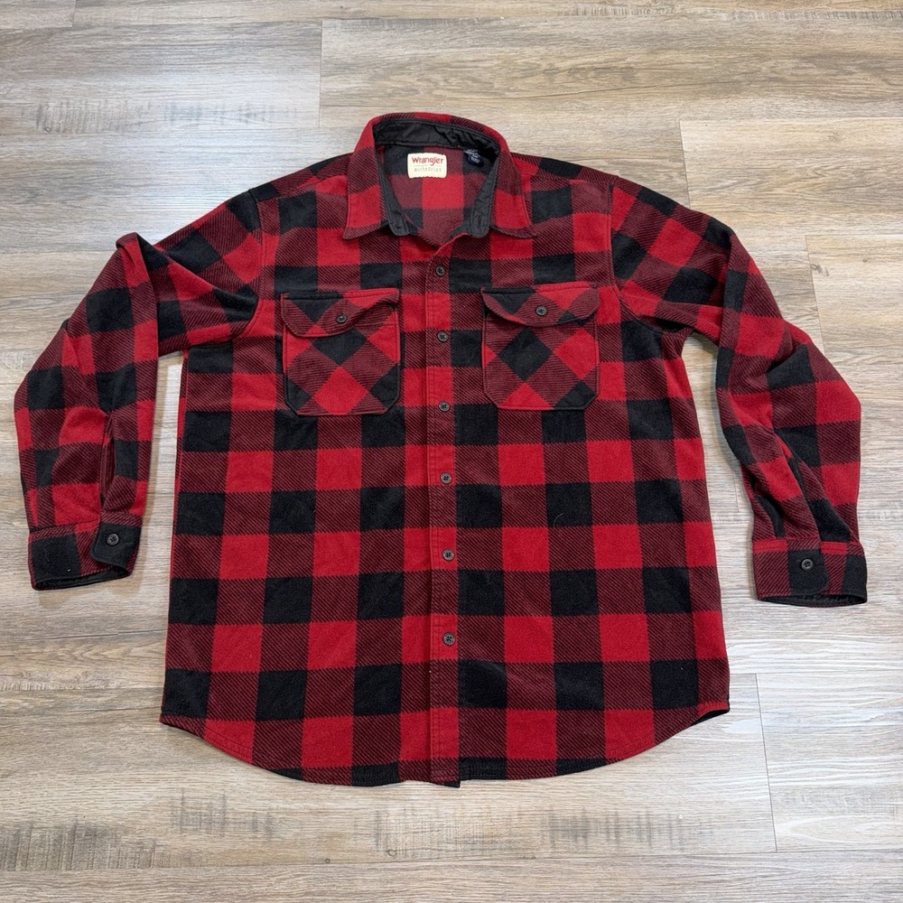 Wrangler Authentics Shirt Mens Large Long Sleeve Button Up Buffalo Plaid Fleece